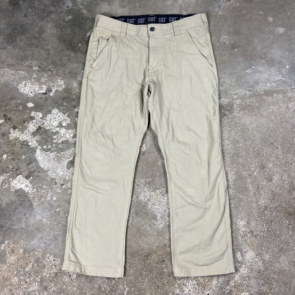 CAT Carpenter Canvas Pants Size 34x29 Beige Khaki Straight Fit‎ Utility Workwear
